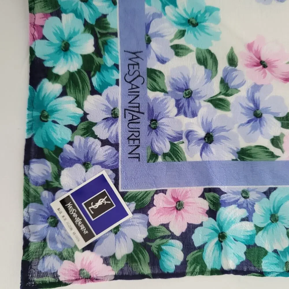 Yves‎ Saint Laurent Vintage Silk Square Neck Scarf Floral Small Handkerchief 18